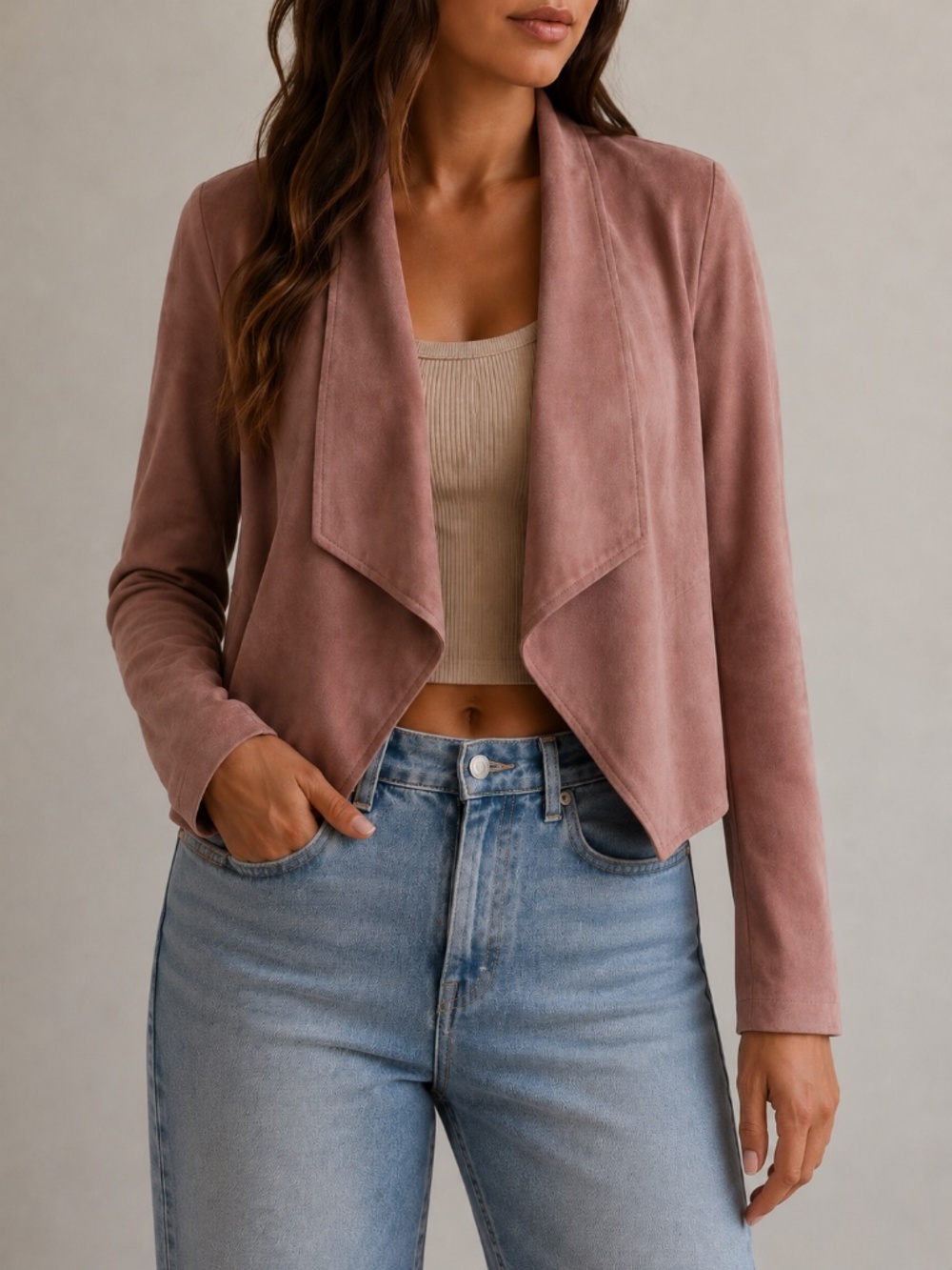 BB Dakota Wade Faux Suede Drape Front Jacket, Size M